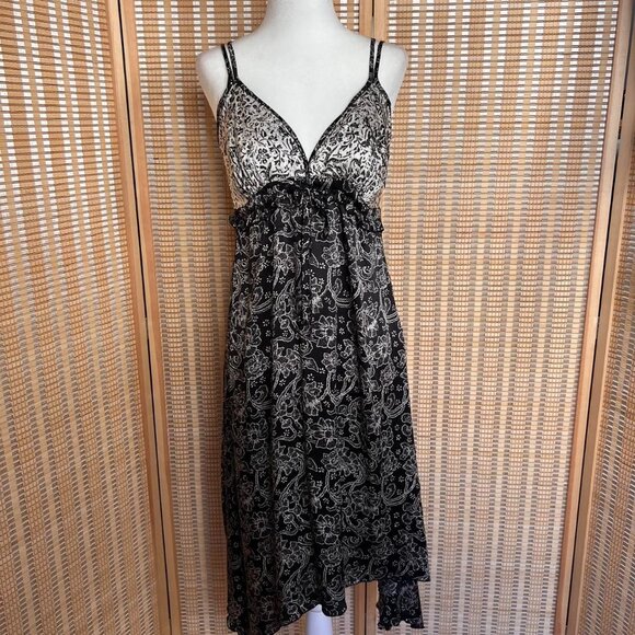Basil & Maude 100% silk black and white floral print asymmetrical dress - Picture 1 of 7